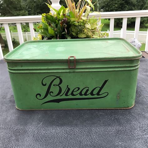 vintage metal green bread box|old fashioned metal bread box.